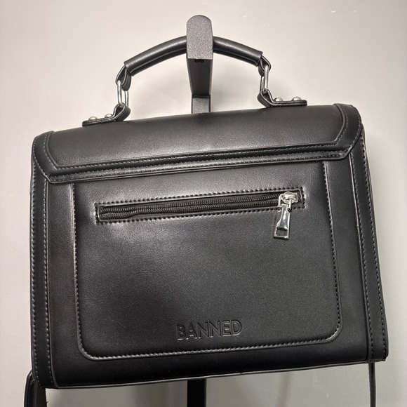 Banned Apparel Black Faux Leather Satchel Crossbody Bag Dark Academic Goth - Picture 2 of 8